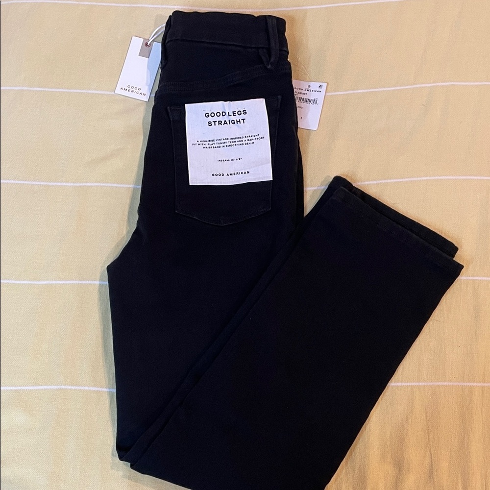 Good American Women's Good Leg Straight Pull On Black Jeans